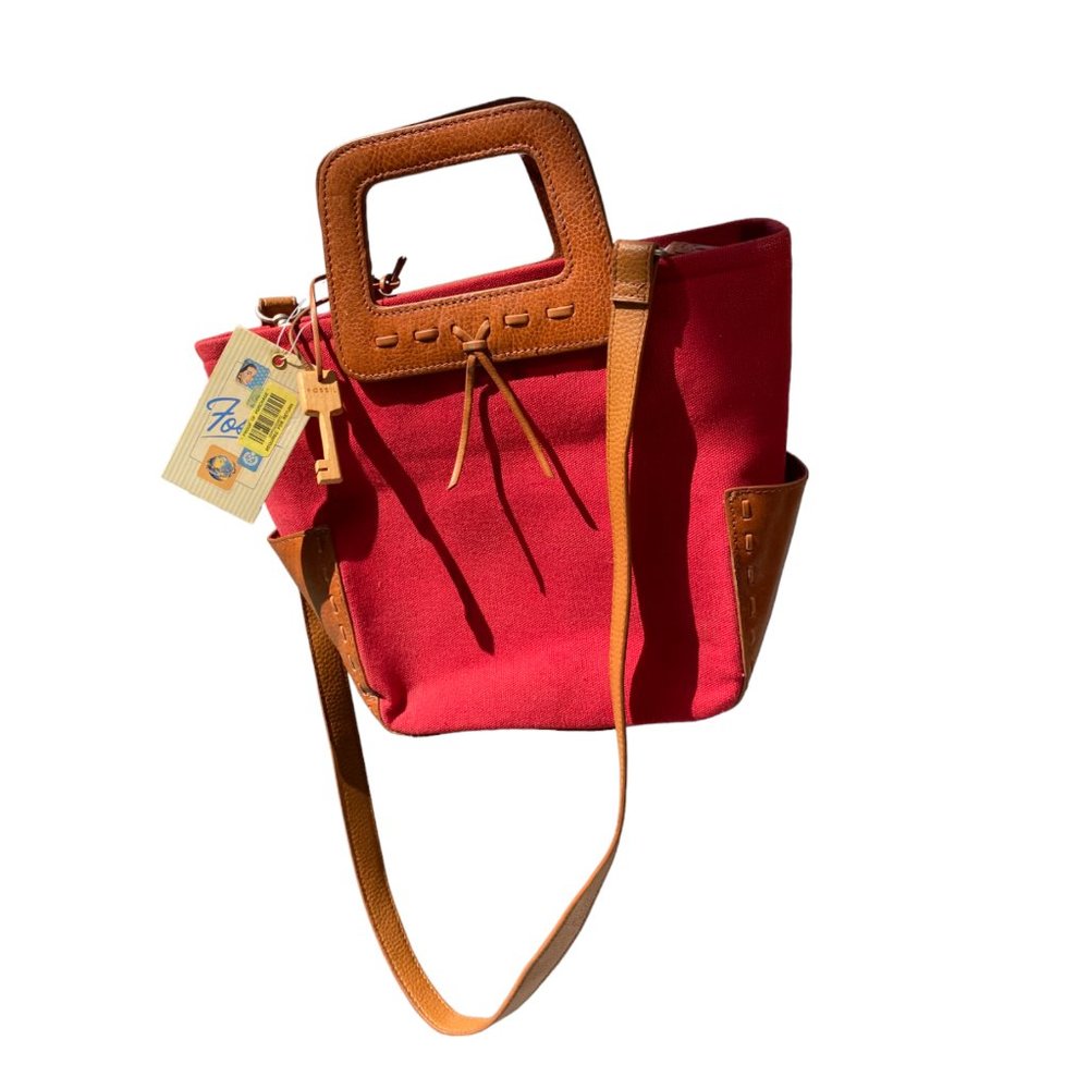 Fossil Red and Tan Shoulder/Hand Bag